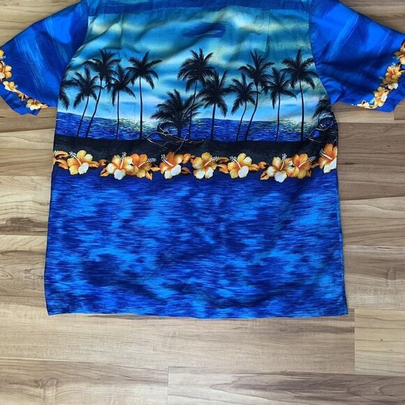 Bishop Street Men’s XL Hawaiian Short Sleeve Printed Button Shirt Blue Floral - Picture 10 of 12